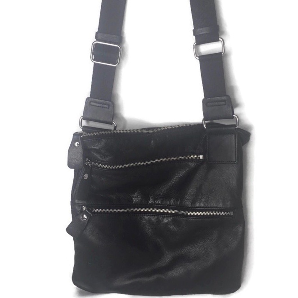 Margot New York Versatile Triple Zip Hobo Black Leather Crossbody Bag